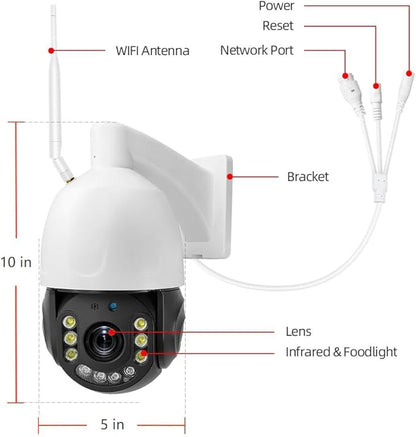 5MP 30X Optical Zoom Security PTZ Camera, WiFi 2.4GHz 5GHz Speed Dome Wireless IP Camera, Motion Detection Auto Tracking Outdoor Color Night Vision Infrared 390ft
