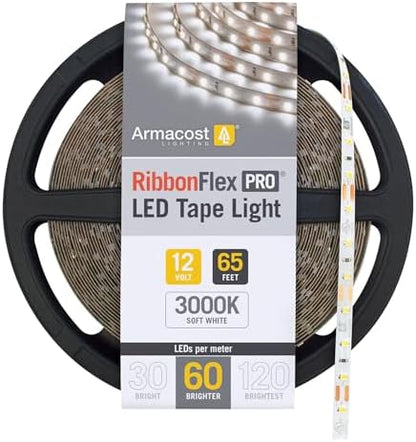 Armacost Lighting RibbonFlex Pro 12V White LED Strip Lights 60 LED/m, 3000K, 65.6 ft, 142260