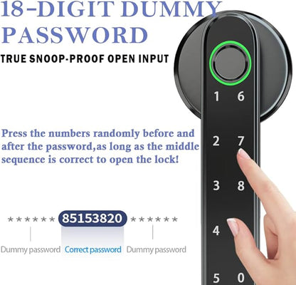 Smart Fingerprint Door Lock, Keyless Entry Door Lock with APP - Cards - Backup Key - Fingerprints - Codes, Biometric Door Lock for Bedroom Hotel Office Apartment(Black)