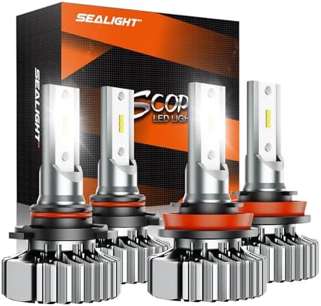 SEALIGHT 9005 H11 Light Bulbs, 160000LM 6500K Brightness HB3 H8 Combo, Plug N Play 1:1 Size 10 Years Long Lifespan, IP68 Waterproof for Vehicle ATVs & Powersports, Pack of 4