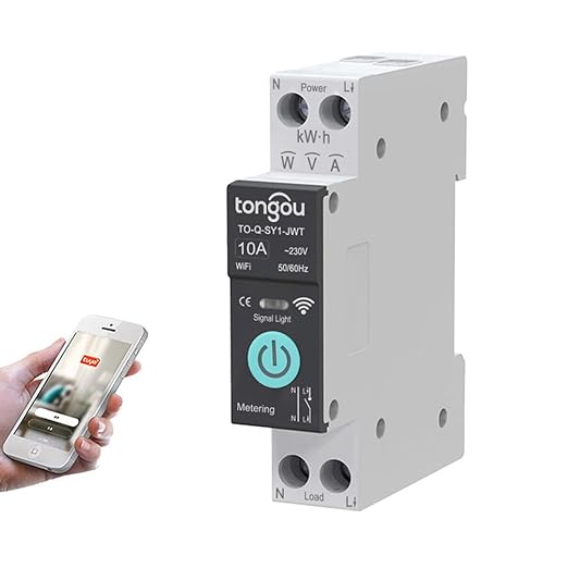 TUYA WiFi Smart Switch Circuit Breaker, 1P 6A 10A 16A 20A 25A 32A 40A 50A 63A Smart Home Wireless Voice Remote Control Smart Circuit Breaker Wifi Timer with Metering (10A)