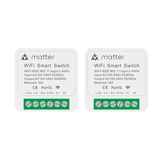 Matter Smart Switch, Smart Light Switch, WiFi Mini DIY Module, eWeLink Web, Flush-Mounted, APP & Voice Control, Smart Switches for Lights Compatible with Apple, Alexa & Google, 2PCS
