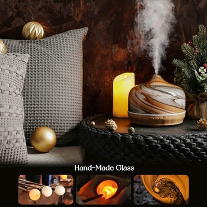 Porseme 500ml Glass Essential Oil Diffuser Aromatherapy Ultrasonic Cool Mist Humidifier 15-21 Running Hours Waterless Auto-Off Air Diffusers for Sleeping Yoga Working Spa(Deep Desert)