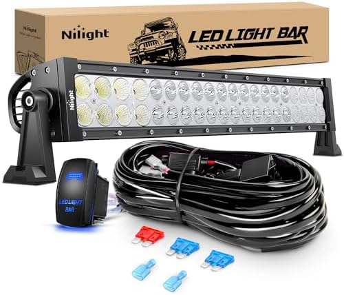 Nilight 22Inch 120W Spot Flood Combo Led Light Bar Off Road Driving Lights Boat Lights Fog Light 12V On/Off 5 Pin Rocker Switch Power 16AWG Wiring Harness Kit-1 Lead for Trucks,2 Years Warranty
