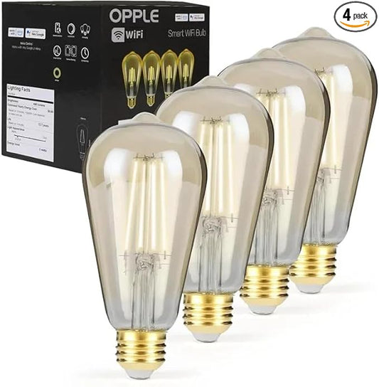 Smart Light Bulbs Bluetooth and WiFi Vintage Filament Light Bulb Compatible with Alexa & Google Home, ST19 Smart Edison Bulb 2100k 60 Watt Equivalent, No Hub Required, 4 Pack