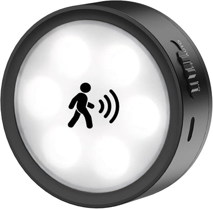 Rechargeable Puck Lights with Remote Control, Black 2400mAh Radar Motion Sensor RGB Under Cabinet Lighting Battery, Magnetic Color Changing Night Lights for Shelf, Showcase, Bookcase, Pantry, Wardrobe