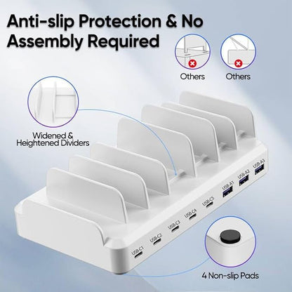 Lcssio 300W Charging Station for Multiple Devices, 8 Port Fast Charger | Fast Charging, Safety Certified, Compact Design, Organized Charging, Multiple Devices at Once, With 6 Cables