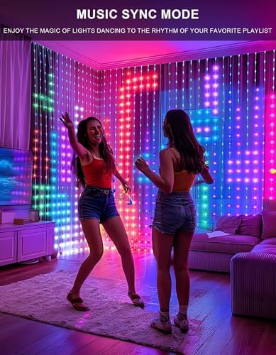 Dazzle Bright Smart Curtain Lights, 400LED 6.6FT x 6.6FT Color Changing Halloween Christmas Lights with Remote & APP, Dynamic DIY Fairy String Lights for Indoor Outdoor Bedroom Decorations