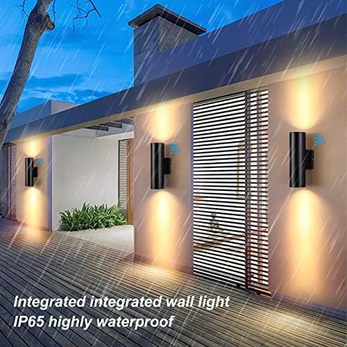 DAKAFUL Dusk to Dawn Outdoor Lighting Sensor Wall Lights 6 Packs, 12W 2700K Integrated LED Cylinder Up Down Lights Outdoor, IP65 Waterproof Aluminum Wall Sconce Exterior Wall Light for Porch Patio.