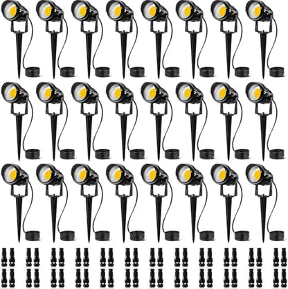 SUNVIE 24 Pack Low Voltage Landscape Lights LED 12W Landscape Lighting with connectors AC/DC 12V-24V Outdoor Spotlight IP65 Waterproof Tree Flag Lights Warm White Spotlights for Yard Garden Pathway
