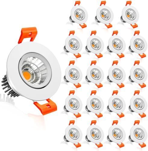 inShareplus 2 Inch LED Downlight, 3W Recessed Lighting COB Dimmable, 3000K Warm White, CRI80, Ceiling Lights with LED Driver, 20 Pack