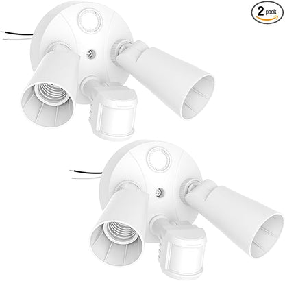 Onforu 2 Head Motion Sensor Outdoor Lights, Adjustable Twin PAR38 Holder, 2 Pack Hardwired Outdoor Flood Light Fixture 300W Max, Dusk-to-Dawn, E26 Base, Security Lights for Garage Yard Driveway