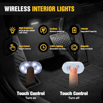 Nilight 2 PCS White Color Wireless Magnetic LED Interior Lights