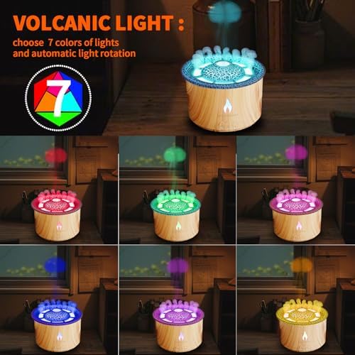 BOHOFAM Aroma Essential Oil Diffuser 360 ML,Volcano and Flame Diffuser/Humidifier,Give1.76 oz Hotel Collection Diffuser Oils,7 Colorful Light Change,Diffusers for Home,Large Room(Wood Grain)