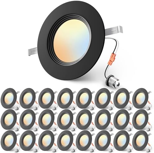 Ensenior 5/6 Inch Black LED Recessed Can Lights, 5CCT, 9W, 1000LM, 24 Pack