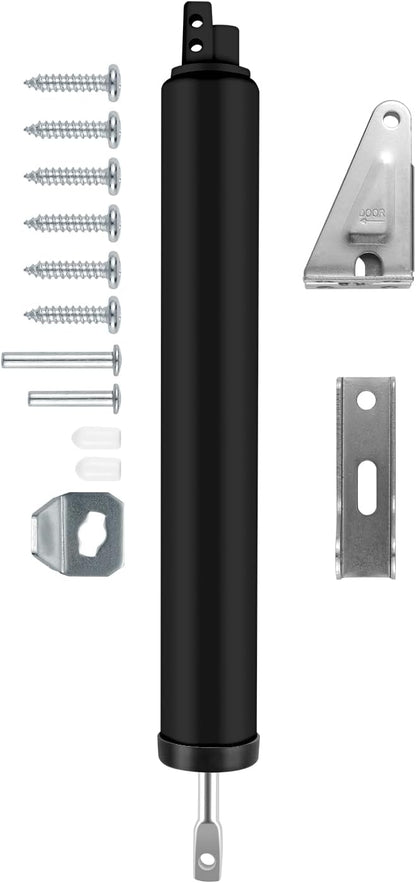 Screen and Storm Door Closer Kit, Heavy Duty Pneumatic Screen and Storm Door Closer, Screen and Storm Door Push Button Latch Set Replacement Kit, Adjust Smooth Closing Speed (Black)