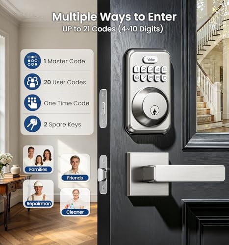 Veise DK01-B Keyless Entry Deadbolt Lock with Handle Set, Satin Nickel