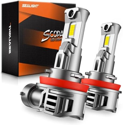SEALIGHT H11/H9/H16 Bulbs, 50000LM 6500K Cool White H8 Fog Bulbs, 1:1 Mini Size, Powersports Accessory Lights with Fan, 3 Mins Plug-N-Play, Pack of 2