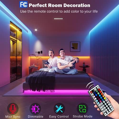 Leeleberd 50ft Led Strip Lights, Music Sync Color Changing Led Light Strips, App Control and Remote, Led Lights for Bedroom Living Room Party Home Decoration