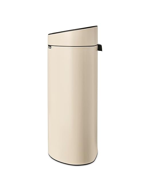 Brabantia Press-Top Kitchen Trash Can with Flat Back | Soft Beige | 10.6 Gallon / 40L | Home Trash Can with Soft-Touch Stay-Open Lid & Removable Inner Bucket | Fits Flat Against Walls | + Trash Bags