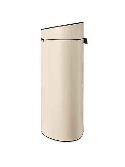 Brabantia Press-Top Kitchen Trash Can with Flat Back | Soft Beige | 10.6 Gallon / 40L | Home Trash Can with Soft-Touch Stay-Open Lid & Removable Inner Bucket | Fits Flat Against Walls | + Trash Bags