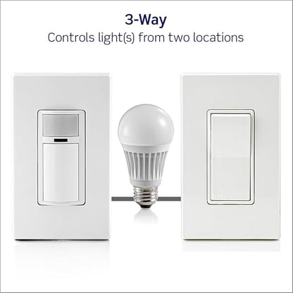 Leviton Motion Sensor Light Switch, Motion Activated, Auto-On/Auto-Off or Manual-On, 5A, No Neutral Wire Required, Single Pole or 3-Way, DOS05-1LZ, White/Ivory/Light Almond