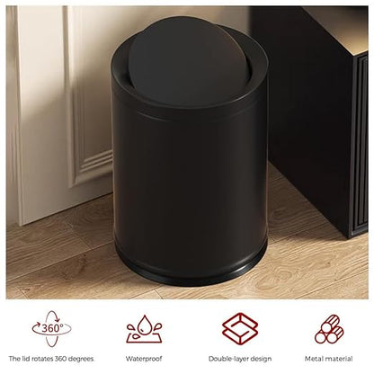 12L/3GAL Black Bathroom Trash Can with Lid,Swing Lid Trash can for Bedroom, Modern Trash Can for Bathroom,Bedroom,Living Room,Office,Laundry,Hotel,Bank