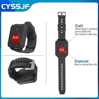 Wireless Caregiver Pager System - 2 Receivers with Strobe Light 3 Waterproof Transmitters (2 Lanyard/1 Watch SOS Button) Emergency Alert for Elderly Patients Home Care Hospitals No Monthly Fee