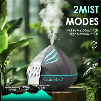 500ML Essential Oil Scent Diffuser: Remote Control &14 Colors LED - Grey