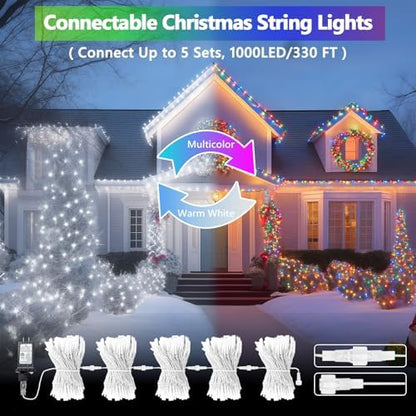 200 LED Connectable String Lights with Remote, Cool White to Multicolor