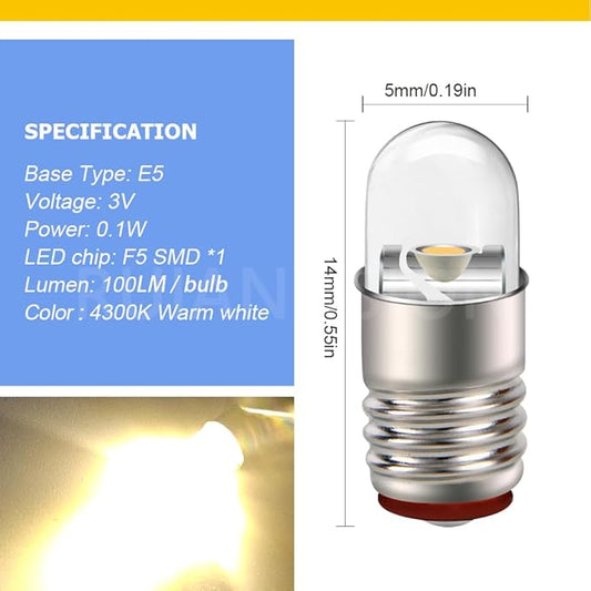 Ruiandsion E5 LED Bulb Warm White 3V E5 E5.5 Screw Base LED Bulb Upgrade for Modle Train Lights(Pack of 4)