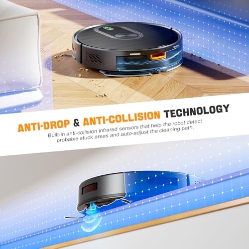 Robot Vacuum and Mop, 6500Pa Suction, 2 in 1 Robotic Vacuum with Gyro Inertial Navigation, 200 Min Runtime, App/Remote/Voice Control, Ideal for Pet Hair, Hard Floor, Carpet