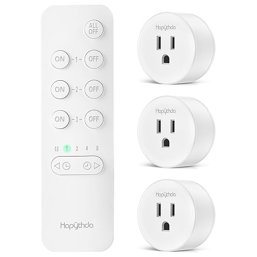 Remote Control Outlet Plug with Countdown Function, 15A/1500W, 500 Feet RF Range Wireless Light Switch, No Wiring Needed Remote Outlet for Small Electrical Appliance,3 Outlets & 1 Remote
