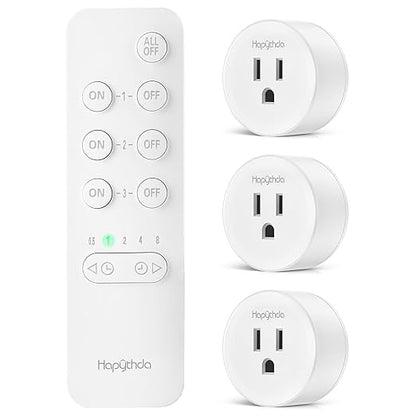 Remote Control Outlet Plug with Countdown Function, 15A/1500W, 500 Feet RF Range Wireless Light Switch, No Wiring Needed Remote Outlet for Small Electrical Appliance,3 Outlets & 1 Remote