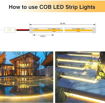 Pandery Waterproof LED Strip Lights,2700K Warm White,24V IP67 LED Strips,50FTt/15M,CRI90+ Outdoor led cob Strip Light for Bathroom,Pool,Garden,Sauna Rooms(Power Not Included)
