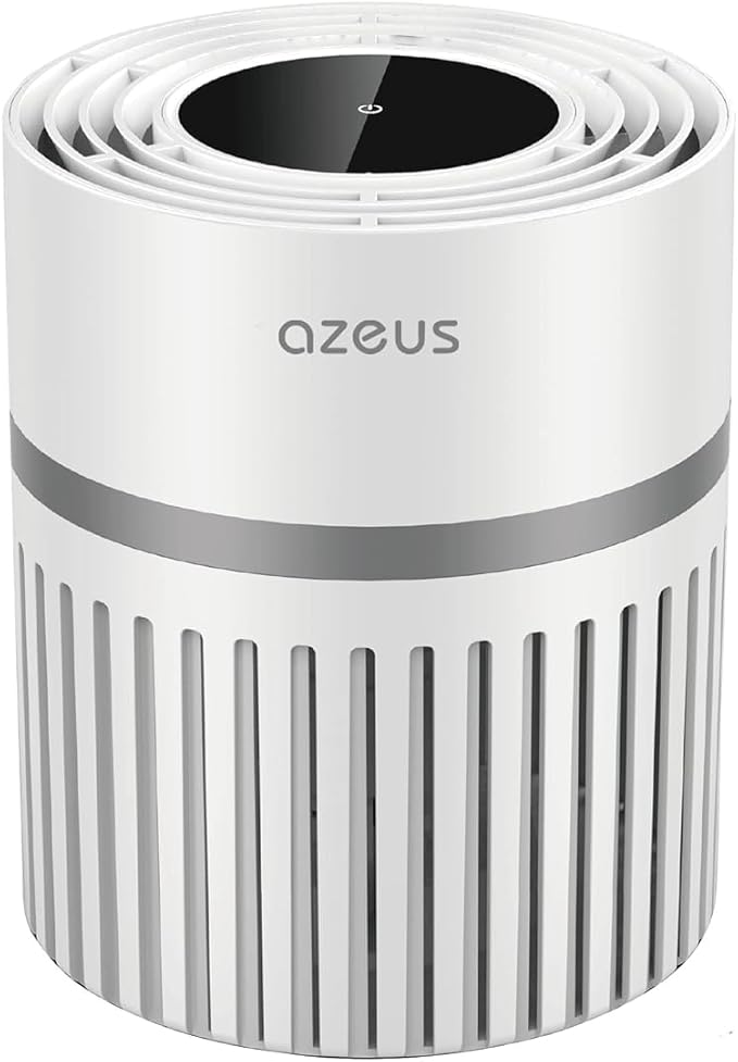 AZEUS Air Purifier for Home, HEPA Filter Captures 99.97% Dust & Smoke, 3-Stage Filtration System, Helps promote better sleep, Portable, White