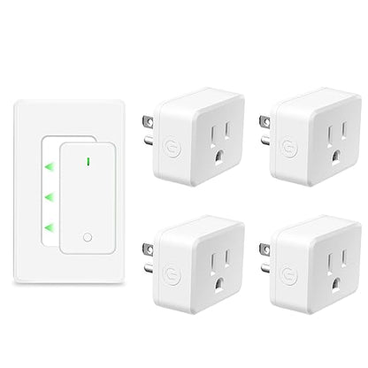 NineLeaf Wireless Remote Power Control Outlet Plug Kit, 4 Square Remote Control Outlet Plug with 1 Switch, 15A/1500W, No Wiring, 500ft RF, Remote Light Switch for Lamps Household