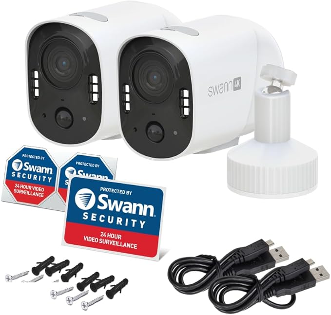 Swann Xtreem 4K 2Pack Wireless Security Cameras with 32GB Micro SD & Cloud Storage, Indoor & Outdoor Surveillance, Ideal for Baby Monitor & Home, 2-Way Talk, Wi-Fi, No Monthly Fee, 4KXTRMPK2-GL