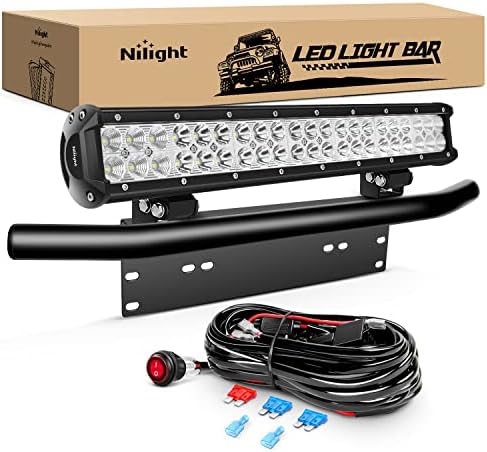 Nilight 20Inch 126W LED Light Bar Spot Flood Combo Driving Off Road with Front License Plate Mounting Bracket Wiring Harness for Trucks Pickup Car SUV ATV UTV 4x4 Van Camper, 2 Years Warranty