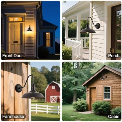 10in Dome Gooseneck Outdoor Light Fixture Bronze Exterior Barn Porch Door Light Fixture with Wall Mount 2 Pack Farmhouse Outside Garage Barn Wall Sconce Light for Balcony, House, Patio
