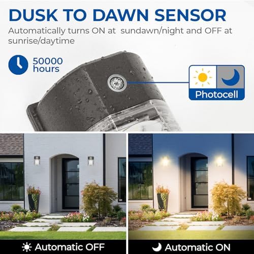 CINOTON 26W LED Wall Pack Light with Dusk to Dawn Sensor 3000k Bronze 2Pack
