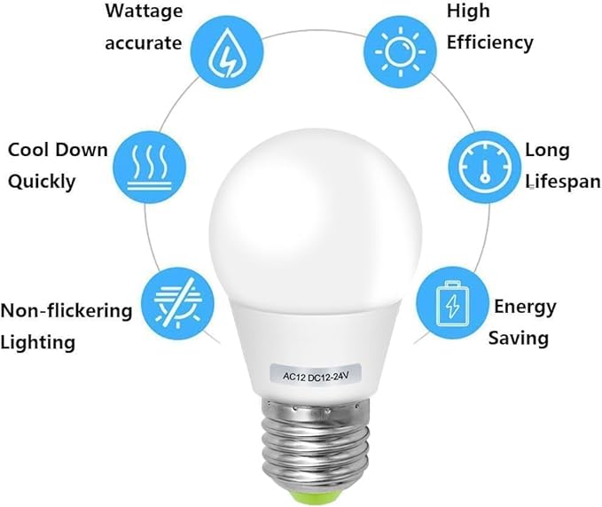 E26 Led Bulb 12V 40W Edison 12 Volt Light Bulbs 12-24V AC/DC Low Voltage Daylight White for Landscape Marine Battery Power System Off Grid Solar Lighting (4 Pack)
