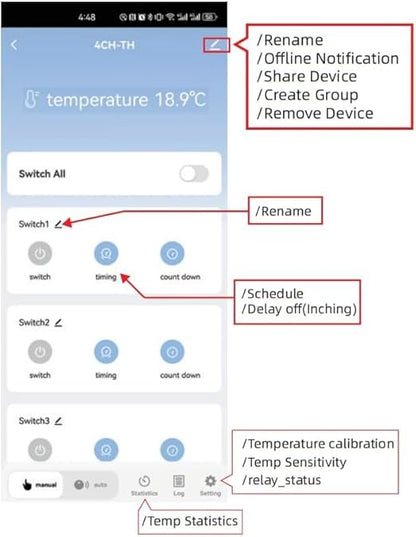 Zigbee 4CH Temperature Monitoring Switch,12V Dry Contact Smart Relay Module,Tuya App Remote Control,with Waterproof Sensor Probe(Tuya Zigbee hub needed)