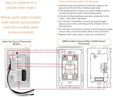 SunTouch CommandPLUS Floor Heating Thermostat SunStat 500950 Universal WiFi Programmable Touchscreen + Floor Sensor Included 120V/240V