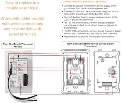SunTouch CommandPLUS Floor Heating Thermostat SunStat 500950 Universal WiFi Programmable Touchscreen + Floor Sensor Included 120V/240V