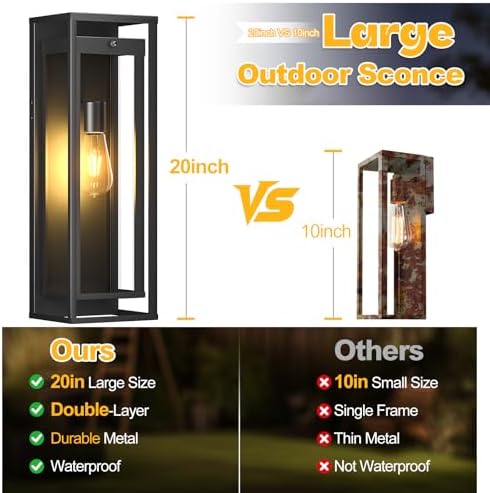 20in Dusk to Dawn Outdoor Lighting Extra Large Modern Waterproof Sconce