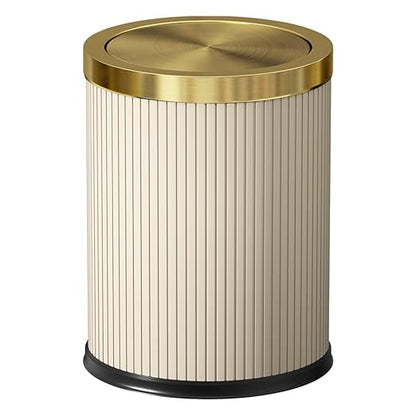 White Gold Bathroom Trash Can,Bedroom Garbage can with lid，Modern Trash Can with Flipping Lid, 4gallon,Garbage cans for Kitchen，Living Room (15L-White)