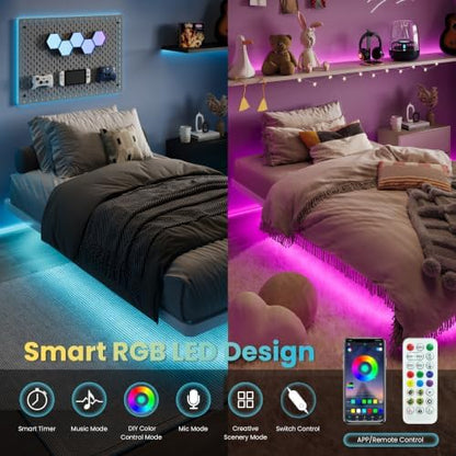 SHA CERLIN Twin Size Floating Bed Frame with Smart LED Lights, White