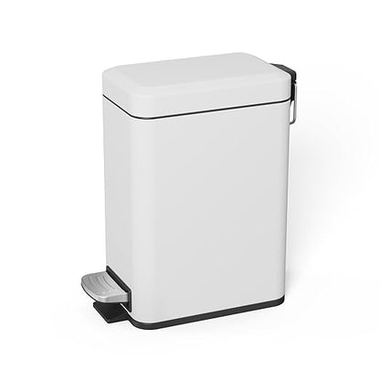 Sineng Bathroom Trash Can with Lid Soft Close, 1.6 Gallon Stainless Steel Small Pedal Garbage Can with Removable Inner Bucket, Waste Bin for Kitchen Bedroom, Compact Toilet Trash bin, White