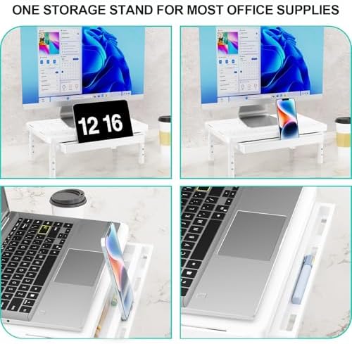 WALI Computer Monitor Stand with Storage, Monitor Riser 3 Height Adjustable